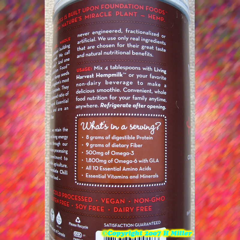 (image for) LIVING HARVEST HEMP PROTEIN powder CHOCOLATE CHILI 16oz