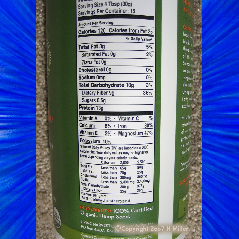 (image for) LIVING HARVEST ORGANIC HEMP PROTEIN powder 16 oz