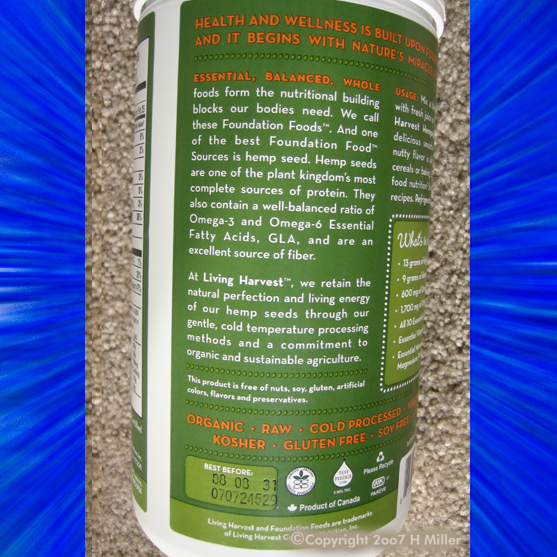 (image for) LIVING HARVEST ORGANIC HEMP PROTEIN powder 16 oz