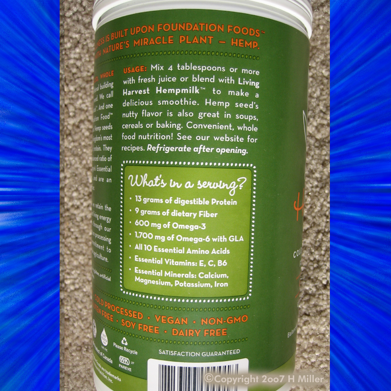 (image for) LIVING HARVEST ORGANIC HEMP PROTEIN powder 16 oz