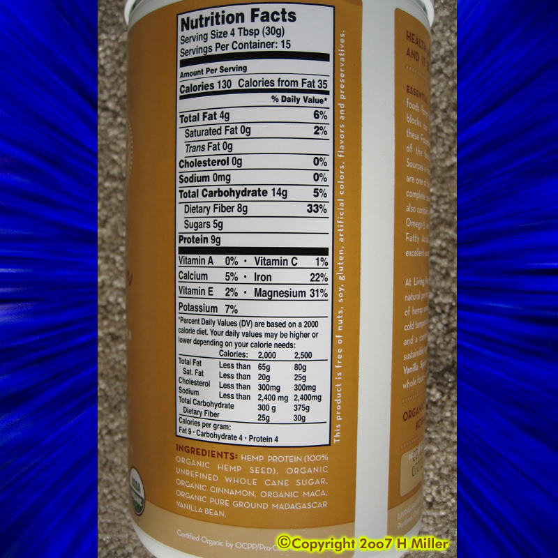 (image for) LIVING HARVEST ORGANIC HEMP PROTEIN powder VANILLA SPICE