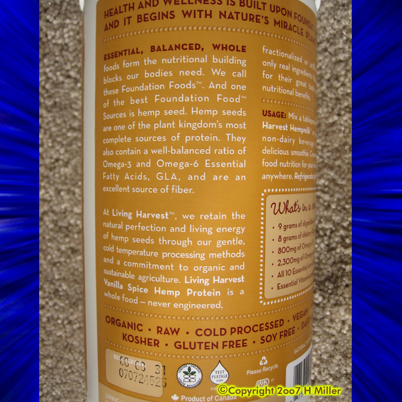 (image for) LIVING HARVEST ORGANIC HEMP PROTEIN powder VANILLA SPICE