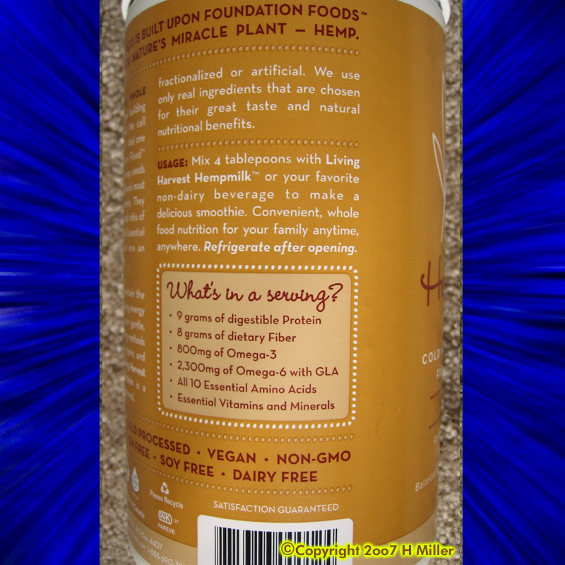 (image for) LIVING HARVEST ORGANIC HEMP PROTEIN powder VANILLA SPICE